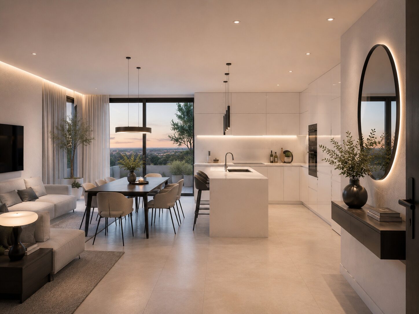 Premium Living – offener Wohn-, Ess- und Kochbereich