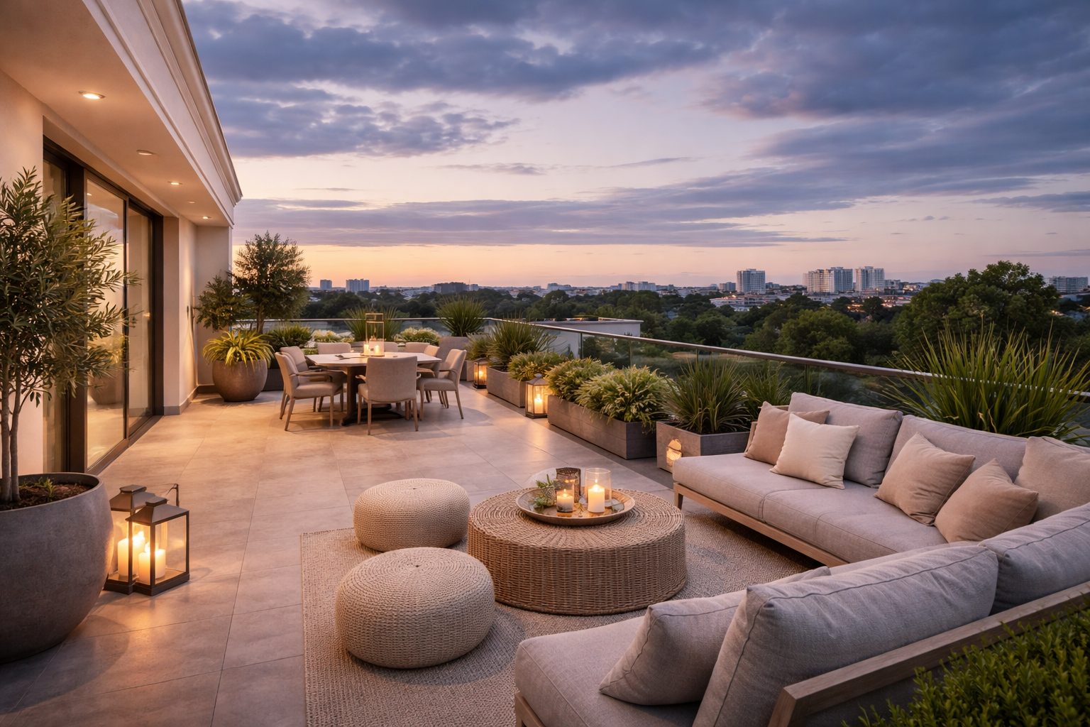 Penthouse-Dachterrasse nach Süden mit Lounge und Fernblick – Neubauprojekt in Bad Oeynhausen